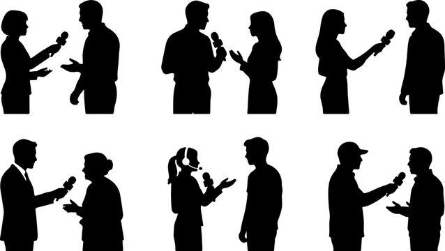 Set of silhouettes of people interviewing each other vector illustration