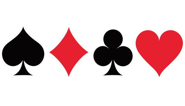 Set of four classic playing card suit symbols featuring spades, diamonds, clubs, and hearts for games