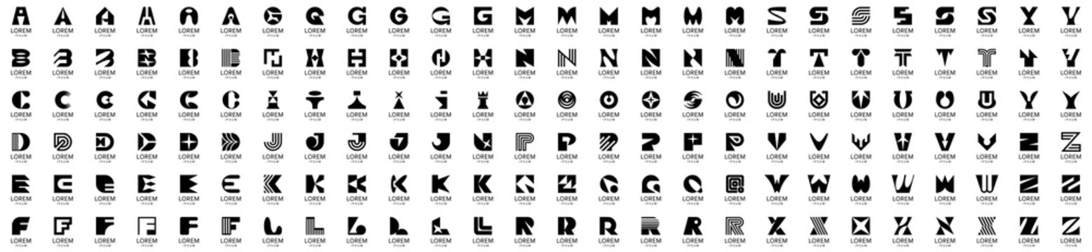 Abstract logos collection with letters. Geometrical abstract logos. Icon design	