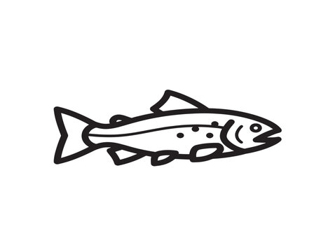 Brown trout icon. Simple fish line art graphic. Minimalist nature symbol.