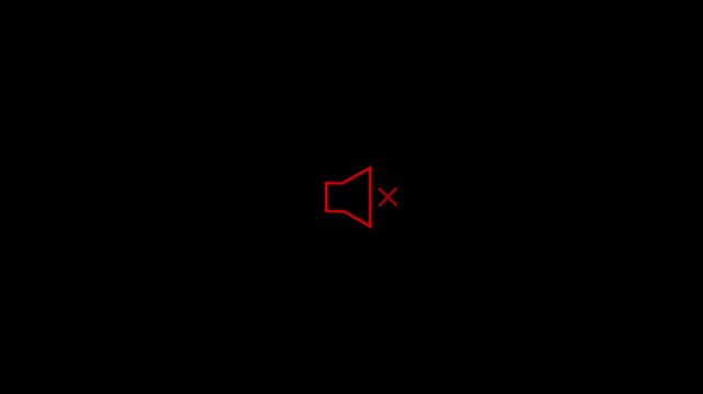Animated Mute Sound Icon and Volume Off Symbol on Black Background. Red speaker mute icon animation
