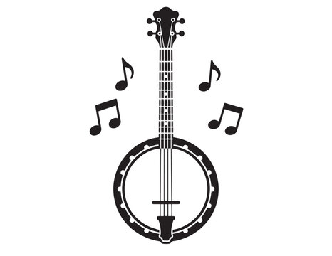 Classic banjo musical instrument vector illustration, traditional folk music banjo graphic, country music instrument icon, acoustic stringed banjo design element for music themes.