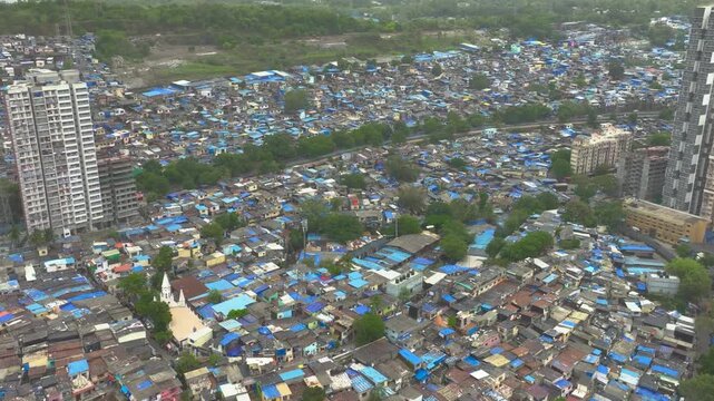 op view of Mumbai urban landscape with dense housing