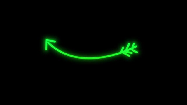 Glowing Green arrow Pointing Animated minimalist indicating left on a bright black background.