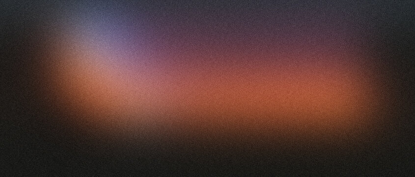 Abstract background with soft gradient transition of purple and orange light diffused over dark grainy surface for artistic modern digital media projects