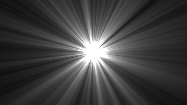 Radiant white light burst with dynamic sunburst rays and glowing lens flare effect, abstract motion background, for cinematic transitions, spiritual enlightenment, 