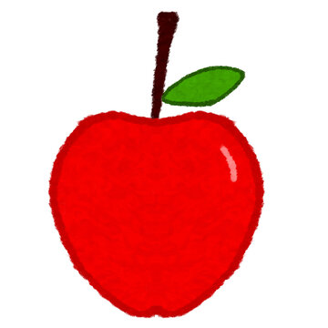 Illustration of red apple painted with oil pastel brush