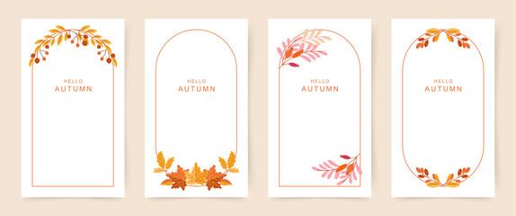 Naklejka premium Autumn vertical frame set. Thanksgiving, Halloween, Fall template. Abstract vector illustration for card, poster, invitation, flyer, banner, social media, sale, advertisement