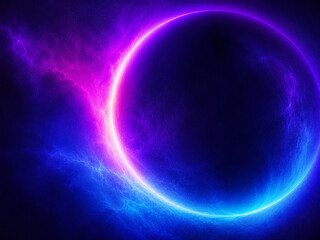Fototapeta premium Circular glowing form with nebula style background vibrant purple and blue tones circle shape