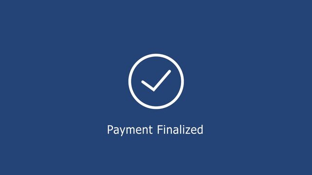 Payment finalized confirmation animation featuring a clean minimalist checkmark on a solid navy blue background, e-commerce checkout success screens and digital transaction ui