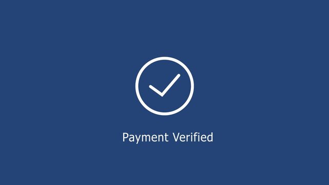 Animated payment verified checkmark on dark blue background, for digital financial, transactions, e-commerce checkout, success, secure banking, confirmation, and online, payment processing ui ux
