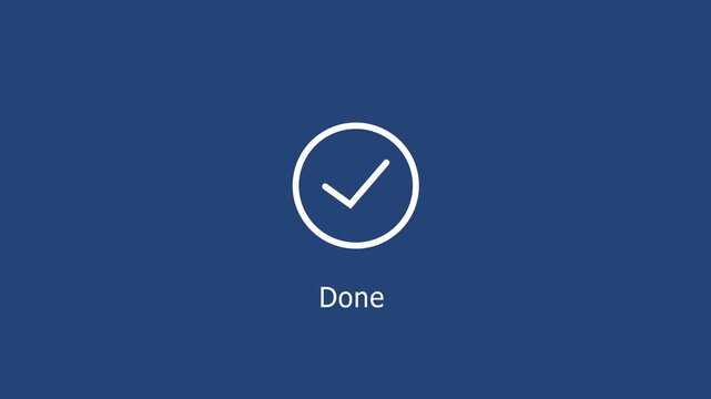 Minimalist animated checkmark symbolizing task completion, success, and approval on a solid blue background, for business interface, user experience, and, digital workflow projects