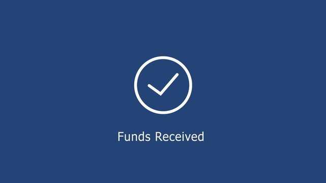 Animated funds received notification with checkmark symbol for digital banking, e-commerce payment confirmation, financial transaction success, and secure online money transfer ui