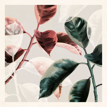 Elegant botanical art with colorful leaves on branches poster design