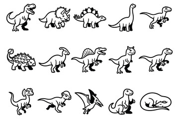 Black and white line drawing of various dinosaurs © MDSAIL