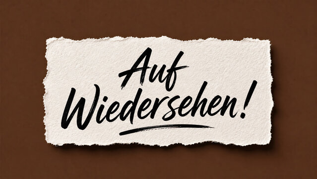 Auf wiedersehen calligraphy on torn paper german farewell message brown background