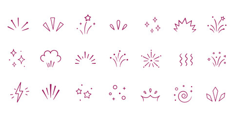 doodle line sparkle vector set, comic style decorative lines, burst effects, and dynamic radial patterns. Hand drawn pop surprise line frame for title headline illustration. Doodle sparkle and rays .  © HIKE STUDIO 9