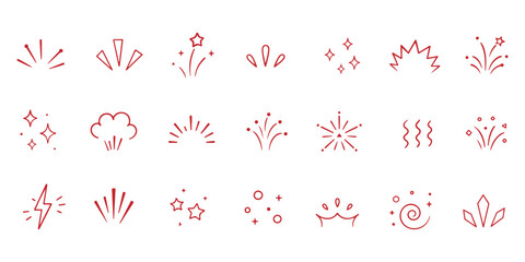 doodle line sparkle vector set, comic style decorative lines, burst effects, and dynamic radial patterns. Hand drawn pop surprise line frame for title headline illustration. Doodle sparkle and rays .  © HIKE STUDIO 9