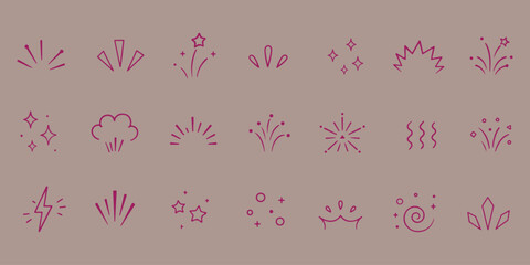 doodle line sparkle vector set, comic style decorative lines, burst effects, and dynamic radial patterns. Hand drawn pop surprise line frame for title headline illustration. Doodle sparkle and rays .  © HIKE STUDIO 9