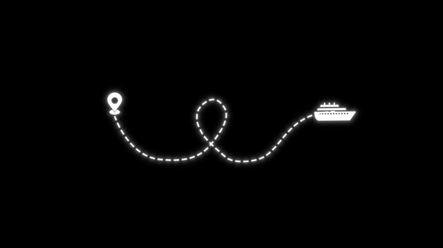 Black dotted ship route path animation on green screen background. Perfect for air route, air paths.	