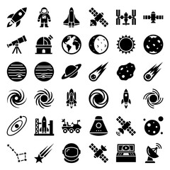 Space and astronomy vector icon set with astronomy astronaut satellite © kkk