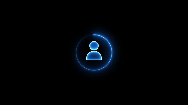 neon icon of user in flat style, person icon, user icon animation. Neon User profile icon inside circle black background