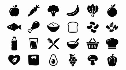 Healthy food and diet vector icons collection, organic produce symbols © Mountain Top Studio