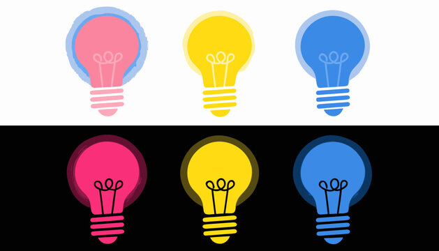 Creative set of six colorful lightbulb icons representing innovation and bright ideas in design
