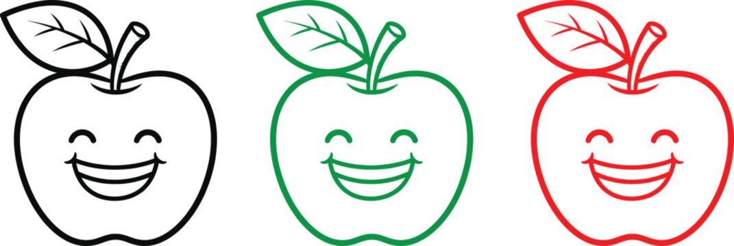 Smiling apple silhouette icons in black green and red