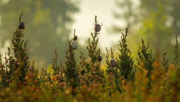 Ticks Clinging to Vegetation, Patiently Waiting in a Natural Outdoor Habitat