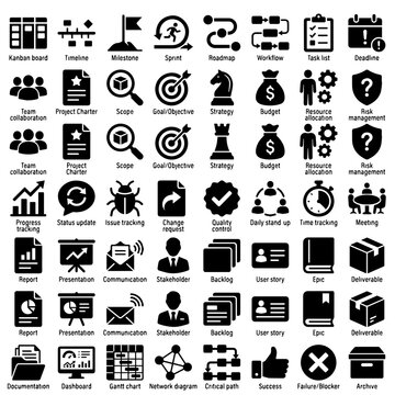Project management and workflow planning icon set with management, workflow