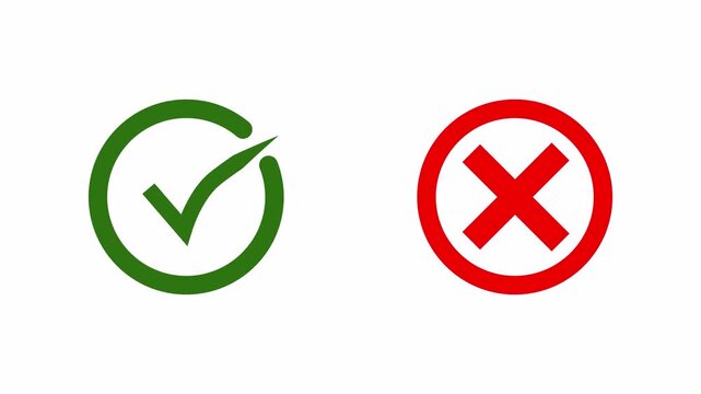 Animated Approval and Rejection Icons on Transparent Background, Check Mark and Cross UI Motion Graphics, 4K