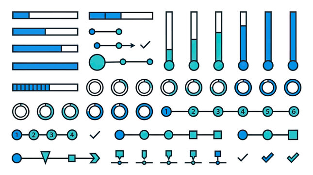 Collection of progress bar and indicator icons for data visualization