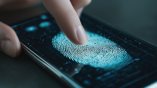 Biometric fingerprint scan on smartphone &ndash; mobile security, access control and identity verification concept