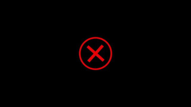 Glowing x cross mark icon animation abstract cancel error wrong close symbol design . Failed icon animation, crossed lines, denial concept, incorrect cross symbol, red cross mark animation.