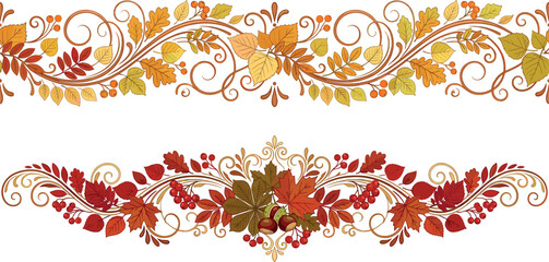 PrintAutumn Foliage Seamless Border and Decorative Vine Vignette Set with Golden Oak Leaves Berries and Acorns for Seasonal Thanksgiving DesignsAutumn Foliage Seamless Border and Decorative Vine Vigne © Chiron