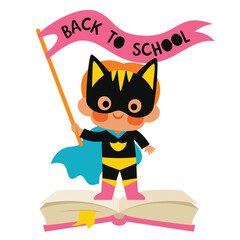 Fototapeta premium Cartoon Student in Superhero Costume