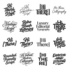 Fototapeta premium Collection Of Diverse Typography Styles Including Script Retro And Modern Lettering Designs White Background fonts typefaces calligraphy vintage