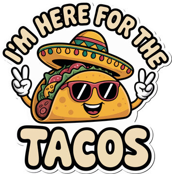 Funny taco character wearing a sombrero and sunglasses giving a peace sign