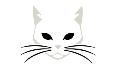 Fototapeta premium Minimalist white cat head icon with symmetrical features and sharp ears isolated on a solid background representing a modern feline animal symbol