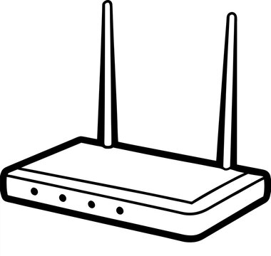 A white, modern wireless router is centered in the image against a solid, medium-gray background. The router has a sleek, rounded design with a slightly curved top surface. Two tall, thin, white anten