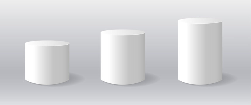 Round stand pedestal. 3D white vector circle cylindrical plinth podium. Minimalist pedestal display perfect for product display or presentation.