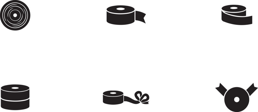 ribbon roll icon set silhouette Vector illustration. square type Bundle