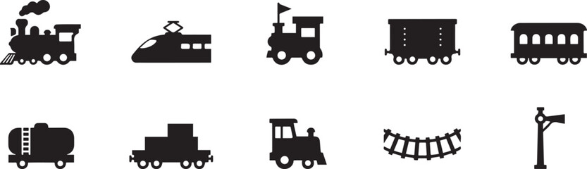 toy train icon set silhouette Vector illustration. square type Bundle © MstMoushumi