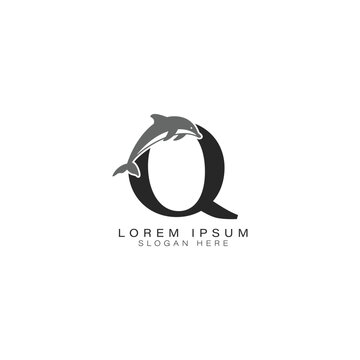 Letter Q logo with Dolphin Art. Alphabet Q Dolphin Icon Design