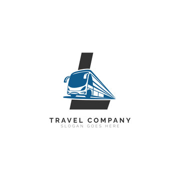 Letter L logo with bus illustration. Alphabet L Icon travel, and transport Design
