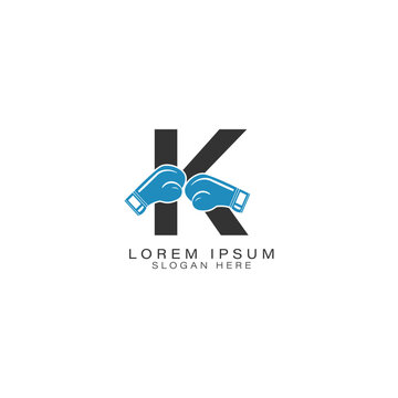 Letter K Logo Design with Boxing Gloves. Alphabet K Icon for Boxing Sport Design
