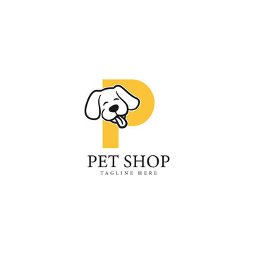 Letter P Logo with a Dog face. Alphabet P Pet Design Icon
