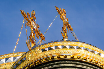 Crosses on the domes of the main church of the Russian Armed Forces. Patriot Park, Moscow Region. Russia © Vyacheslav