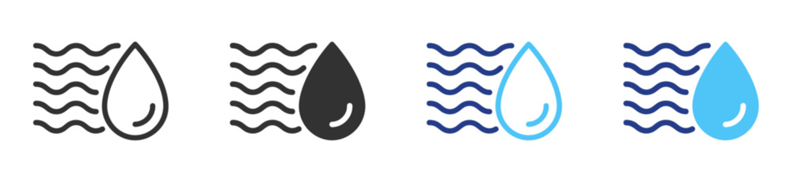 Humidity icon set with water droplet, moisture, vapor, air humidity and climate symbols on transparent background